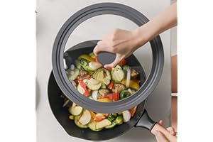 DANCING FINGER Coperchio Universale Silicone, Coperchi Multiuso in Vetro per Pentola Padelle, 22/24/26cm,Manico Termoresistente, Lavabile in Lavastoviglie