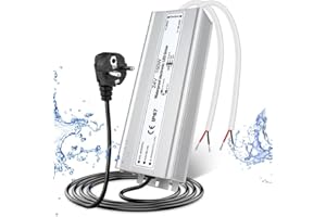 LightingWill Alimentation 24V 6,25A 150W IP67, Transformateur 220V 24V Étanche avec Prise, Convertisseur AD 220V vers DC 24 Volts, Transfo pour Bandes, Lampes et Projecteurs