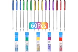 GUKASXI Lot de 60 Aiguilles de Machine à Coudre, aiguilles universelles pour machine à coudre Singer, Brother, Janome, Varmax, tailles HAX1 65/9, 75/11, 90/14, 100/16, 110/18 (5 couleurs)