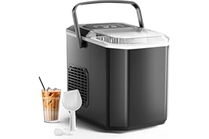 VPCOK DIRECT Máquina de Hielo Portátil, Máquinas para Hacer Hielo para Hogar 12kg/24h, 1,5L Tanque, 35dB Silenciosa, Autolimpieza, 2 Tamaños de Hielo (S/L), para Cocina/Office/Fiestas