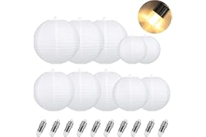 Encham 10 Stück Papierlaterne Weiß Lampions mit 10 Stück Warmweiß mini LED-Ballons Lichter Papier Laterne Lampenschirm für Hochzeit Party Geburtstage Dekoration