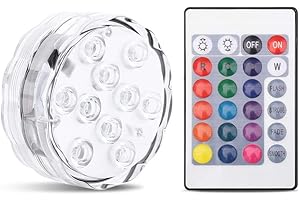 ZERODIS Lumières LED Submersibles, RGB multicolore Alimenté par Batterie avec IR Télécommande, 10 LED Lumières Submersibles waterproof pour base de vase, jardin, aquarium, étang, piscine, cristal, fête