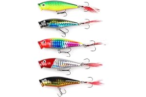GudGmtoy 5 unids Topwater Popper señuelos de pesca Kit 7.5 cm 8.5 g plumas agudos ganchos flotantes señuelo de pesca poper cebo mar lucio lubina crankbait Mackecel cebo de pesca