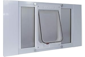 IDEAL PET PRODUCTS SINCE 1979 Ideal Pet Products Schiebefenster für Haustiere, Aluminium, verstellbare Breite 83,3-96,5 cm, Chubby Kat, 19 x 26,7 cm, Weiß