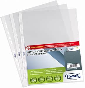Favorit Buste Perforate, Lucide, Alto Spessore, 22 x 30 cm, 100 Pezzi, Trasparenti