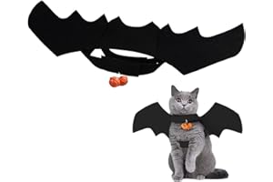 GWAWG Skrzydła nietoperza dla zwierząt domowych, kostium na Halloween, regulowane skrzydła wampira z dzwonkami dyniowymi, fantazyjny strój dla kota, psa, na Halloween, cosplay, urocze akcesoria