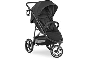 hauck Rapid 3R, Schwarz - Dreirad Kinderbuggy mit Gummireifen, Federung und Liegeposition ab Geburt bis 22 kg, UV Schutz 50+, Zusammenklappbar, Höhenverstellbarer Schieber mit Becherhalter