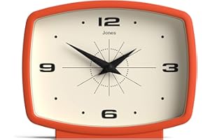 JONES CLOCKS® Film Reloj de Escritorio | Diseño Rectangular Retro | Naranja | Estilo Vintage con Acabado Moderno para estantería, Mesa, repisa o mesita de Noche