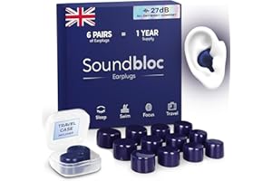 Soundbloc Earplugs™ - Ear Plugs for Sleep - Custom Fit Noise Cancelling Reusable Soft Silicone, 27dB Sound Reduction - Swimming, Travel, Focus, Work. (Midnight, Medium - Large)