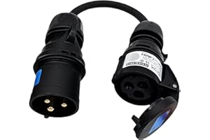 HDIUK IP44 Fly Lead 32A Plug to 16A Coupler Lead 240 Volt CEE Stage, Site, Generator Hookup Cable (0.3 metres, Black Cable)