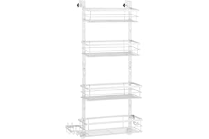 Shinoske Etagere Douche Panier de Douche sans Percage, Panier De Douche Suspendu en Acier Inoxydable sur La Porte 4 Niveaux, Etagere Rangement de Salle de Bain avec Crochets/Plateau de Savon - Blanc