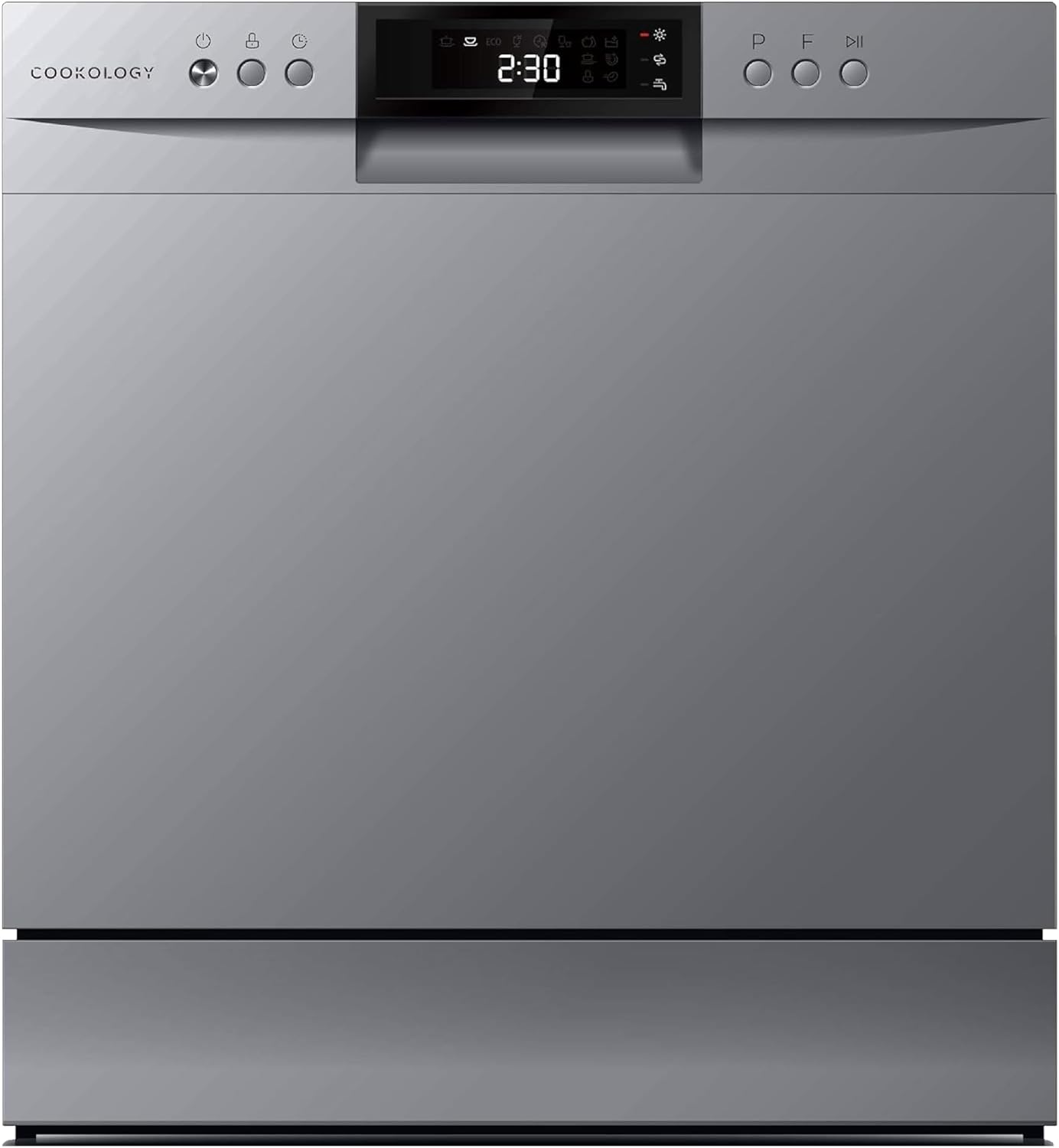 Cookology CTTD8SL-b Mini Counter Top Dishwasher in Silver - 8 Place Setting Capacity - Table Top - Compact Design - 7 Wash Cycles - ECO Friendly Mode