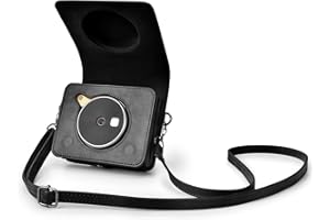 Rieibi Mini Shot 3 Retro Étui de protection en cuir PU pour appareil photo Mini Shot 3 Retro C300R 2 en 1 Appareil photo/imprimante instantanée portable avec bandoulière – Noir