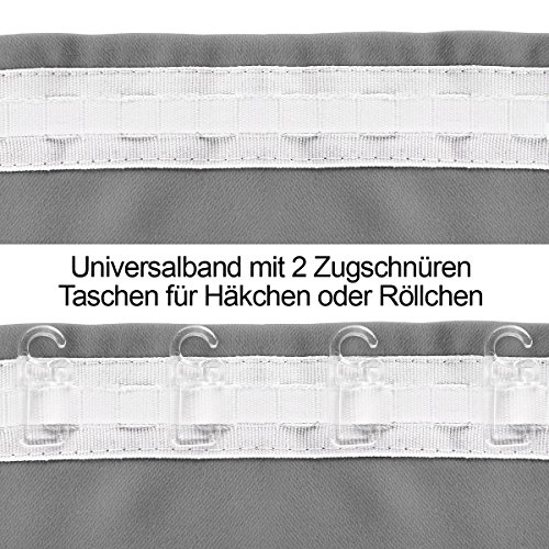 Gräfenstayn Alana Verdunklungsgardinen / Thermogardinen ca. 135 x 245 cm mit Universal-Kräuselband Gardine Vorhang (Grau) - 3