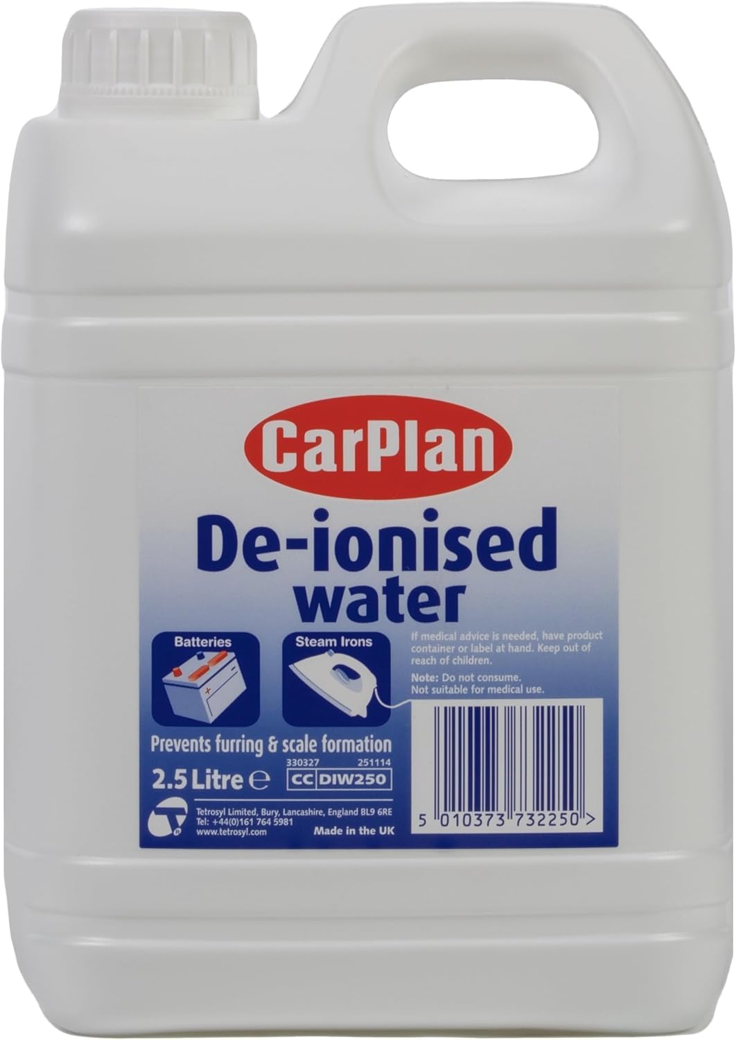 CarPlan Acqua Deionizzata, Adatta a Batterie e Ferri da Stiro a Vapore, Classe di Efficienza Energetica A+++, 2.5 Litri