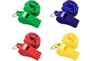 Neoreser sifflets, Lot de 4 sifflets de Sport en Plastique avec Cordon, sifflet Puissant et Net, idéal pour Les entraîneurs, arbitres et Officiels, Multicolore