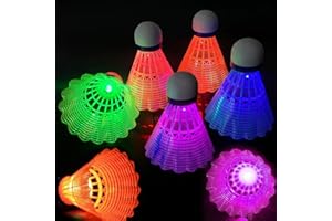 Gohytal LED Badminton Federbälle Set – 6 Stück leuchtende Nylon-Federbälle für Nachtspiele, Farbwechselnde LED-Lichter, Perfekt für Erwachsene, Ideal für Indoor & Outdoor Badminton