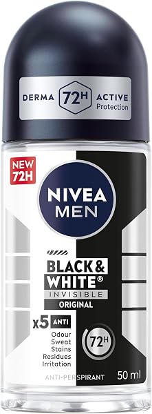 NIVEA MEN Antiperspirant Roll-on for Men, Black & White Invisible Protection Original, 50ml