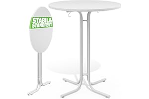CASARIA® Mesa Alta Bar Redonda 80x110cm Plegable Metal con Recubrimiento en Polvo Mesa Bistro Fiestas Jardín Blanco