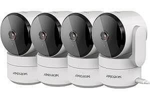 AMOROM Caméra Surveillance WiFi Camera Interieur 360°, avec Détection de Mouvement par IA, Pan/Tilt, Vision Nocturne, Audio Bidirectionnel, 2,4 Ghz WiFi, Compatible avec Alexa, 4 Pack