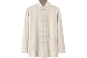 WAZHAKU Camicia di lino da uomo Cinese arti marziali Giacca – Tradizionale Uniforme Capispalla per arti marziali Kung Fu Tai Chi Wushu Uomini Donne Costume Tang Stile Manica Lunga Abbigliamento
