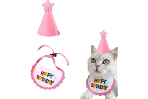 RTRTGS Pet Cat Dog Happy Birthday Bandana Sciarpe e Cappello da Festa,Mini Doggy Cat Decorazione Festa di Compleanno Pet Compleanno Outfit Pet Costumi Accessori Copricapo Rosa(Lunghezza regolabile)