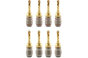 Nakamichi FanLock Excel Series 24k Gold Plated BFA Banana Plug 10 AWG - 18 AWG Gauge Size 4mm for Speakers Amplifier Hi-Fi Stereo Home Theatre Radio Audio Wire Cable Quick Connector, 8 Pcs (4-Pairs)