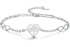TANGPOET Tree of Life Bracelet for Women 925 Sterling Silver Infinity Friendship Bracelets Heart Adjustable Chain Valentines Day Jewellery Gifts for Ladies Girls Friends Sister Daughter Mum