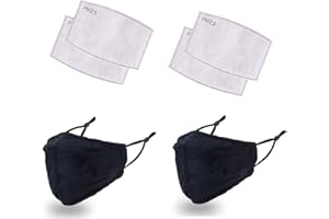 WedDecor Breathable Cotton Face Mask, Machine Washable, Reusable Safety Masks, Comfortable & Stretchable Drawstring Elastic, Face Covering, With Filter, Black - 2pcs