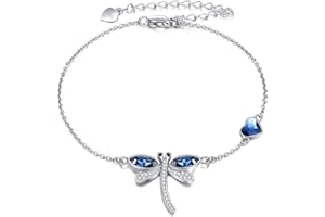 YAFEINI Dragonfly Anklet Sterling Silver Heart Dragonfly Crystal Ankle Bracelets Dragonfly Jewelry for Women Girls Gifts