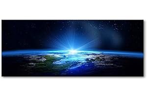 Tulup Impression sur Verre 125x50 cm Image Tableau Photo décorative panoramique pour la Cuisine et Le Salon - Cosmos & Science Fiction - Planète Terre - Bleu