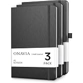 ONAVIA Lined Notebook A5 Hardcover Travel Notebook, Classic Notebook, Premium Journal with Pencil Loop, 160 Pages Pack of 3 (