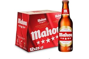 Mahou 5 Estrellas, Pack de 12 Botellas x 25 cl, Cerveza Especial Dorada Lager, Sabor 5 Estrellas, 5,5% Volumen de Alcohol