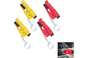 RIENAN 4 Stück Gurtschneider Notfallhammer,Notfallhammer Auto mit Gurtschneider,Nothammer Auto,Nothammer mit Gurtschneider,3 in 1– Glasbrecher,Sicherheitsgurtschneider,Notfallpfeife (Gelb + Rot)