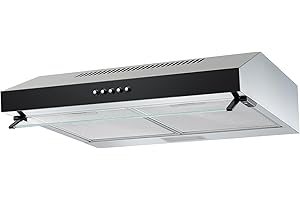 ‎RESPEKTA Respekta Dunstabzugshaube unterbau/Unterbau-Dunstabzugshaube 60 cm/Metallgehäuse mit Glasfront in Schwarz/Abluft - und Umluftfunktion / CH16060SGB / B / 60 – 68 dB, Edelstahl