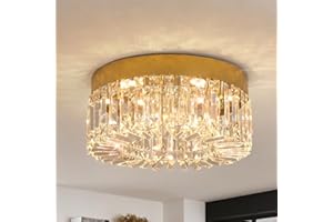 ‎VETRULUS VETRULUS Kristall Kronleuchter 40cm Gold Halbeinbau Deckenleuchte Moderne Kronleuchter für Esszimmer Wohnzimmer Schlafzimmer