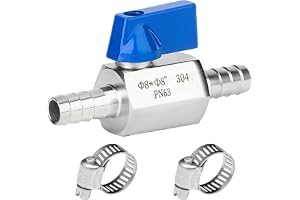 yolzhxe 8MM Ball Valve with Ball Valve 304 Stainless Steel Mini Ball Valves | with 2 Clips, Pagoda Stainless Steel Joint Suitable for Water, Gas, Oil and Fuel