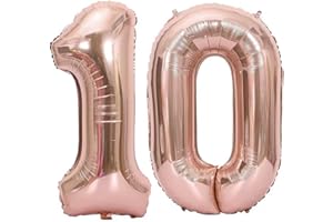 Elizakumi Rose Gold Number 10 Balloon Number 10th Balloon Number for Women Boys Men Girls Birthday Helium Foil Balloon Number Balloon 10 Rose Gold / 40 Inches