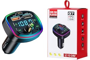 SUPECESORIO Bluetooth Voiture, Transmetteur FM MP3, Adaptateur Radio Lecteur, Allume Cigare Charge Rapide et Type C QC3.0, Musique Accessoire, Kit Emetteur 4.8A USB, Appels Mains Libres, Support USB/Carte TF