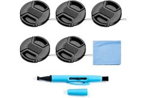 Fotover 37mm Lens Cap Bundle, 5 Pack Universal Snap on Front Centre Pinch Lens Cover Set with Microfiber Lens Cleaning Cloth for Canon Nikon Sony Olympus DSLR Camera + Camera Lens Cleaning Pen