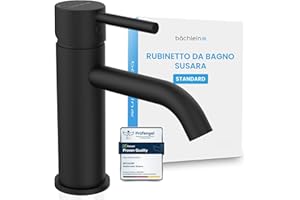 Bächlein Rubinetto da bagno Susara con beccuccio curvo, design miscelatore monocomando con cartuccia in ceramica durevole e kit di montaggio, rubinetto da bagno, nero opaco