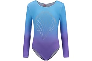 Sinoem Gymnastikanzug für Mädchen, Farbverlauf, mehrfarbig, langärmlig, Leotard, Tanz, Ballett, für Kinder, 5 – 12 Jahre