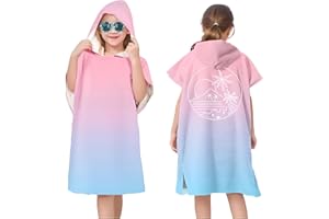 Proumhang Poncho de Surf/Bain/Piscine/Plage pour Enfants,Serviette de Bain à Capuche en Microfibre,Peignoir à Langer en éponge,Poncho de Bain à Capuche pour Garçons et Filles Style 4 75x60cm