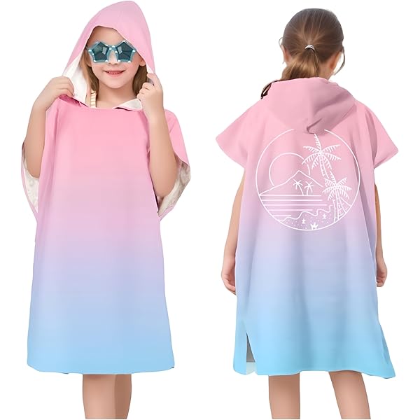 Poncho De Bain Enfant - Serviette Cape épaisse, Sortie Piscine - Taille 76x58 Cm, Polyester - Bleu, Garçon/fille