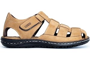 Lusco men`s real leather strap outdoor beach summer closed toe comfort fisherman sandals