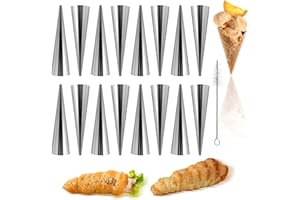 XZMCAT XZM 16 moules à cônes, 1 brosse de nettoyage, moule à cône de crème, tubes de cannoli, moule à croissant, moule à croissant pour tubes de cannoli, croissant (cône de crème) avec brosse de nettoyage