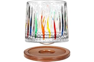 Uten Calice da Acqua Rotante, 275 ML/10 OZ Bicchiere Whisky Cristallo, Sottobicchiere in Bambù, Sensazione Spessa, Coppa da Rum Vetro Latte, Relax e Decompressione, 1 Bicchiere