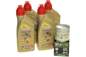 CASTROL BUNDLE Castrol SAE 20W-50 Act evo 4T - Kit completo per il cambio dell'olio, con tanica da 4 litri, filtro Hiflo HF163 per BMW K 75, R 850, K 1100, R 1150, K 1200, R 850, R 1100, R 1200, MZ/MUZ 1000