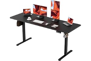 ERGOMAKER Electric Standing Desk, 170 x 60 cm Height Adjustable Sit Stand Desk with Splice Board for Home Office, Computer Table Memory Preset (Black Frame + Black Walnut Desktop)