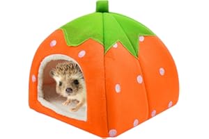 MOUHIV 2-in-1 Criceto Casa fragola Ratto Divano gerbilli Nido Grotta Caldo Totoro Tenda Antiscivolo Letto per dormire Tappetino per la cavia cincilla Scoiattolo Riccio Visone, Arancia 26 * 26 * 28cm